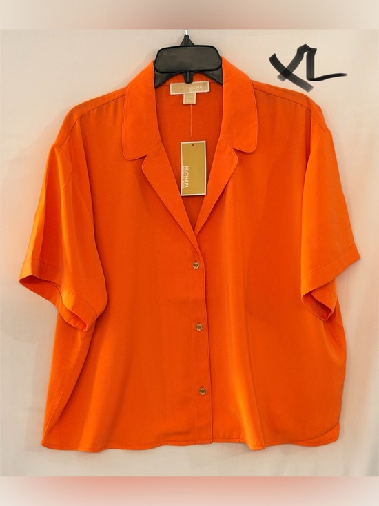 MICHAEL Michael Kors Tops - MICHAEL Michael Kors Vibrant Orange Short-Sleeve Button-Down Blouse